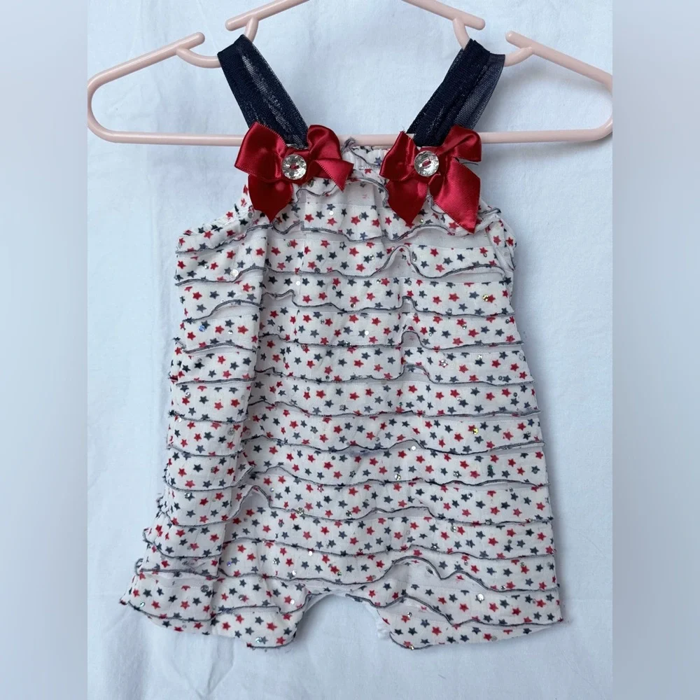 3 MTH Little Lass Red, 4th of July Ruffle Romper - Picture 3 of 4